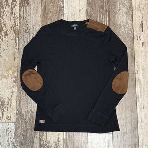 Ralph Lauren Black Top with Brown Elbow Patches